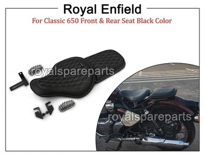 Cuir Véritable Siège Avant Et Arrière Noir Pour Royal Enfield Classic 650 - Photo 1/4