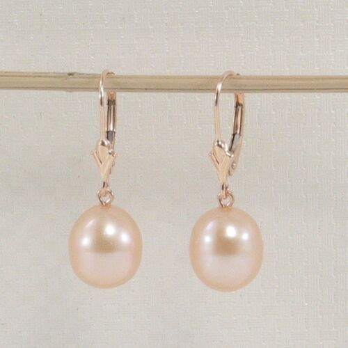 14K Rose Gold Pink Pearl Leverback Earrings (9–10mm) - Picture 2 of 7