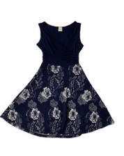 Kaileigh Sleeveless Wrap Top Swing Dress Navy And Floral Women’s Size XS