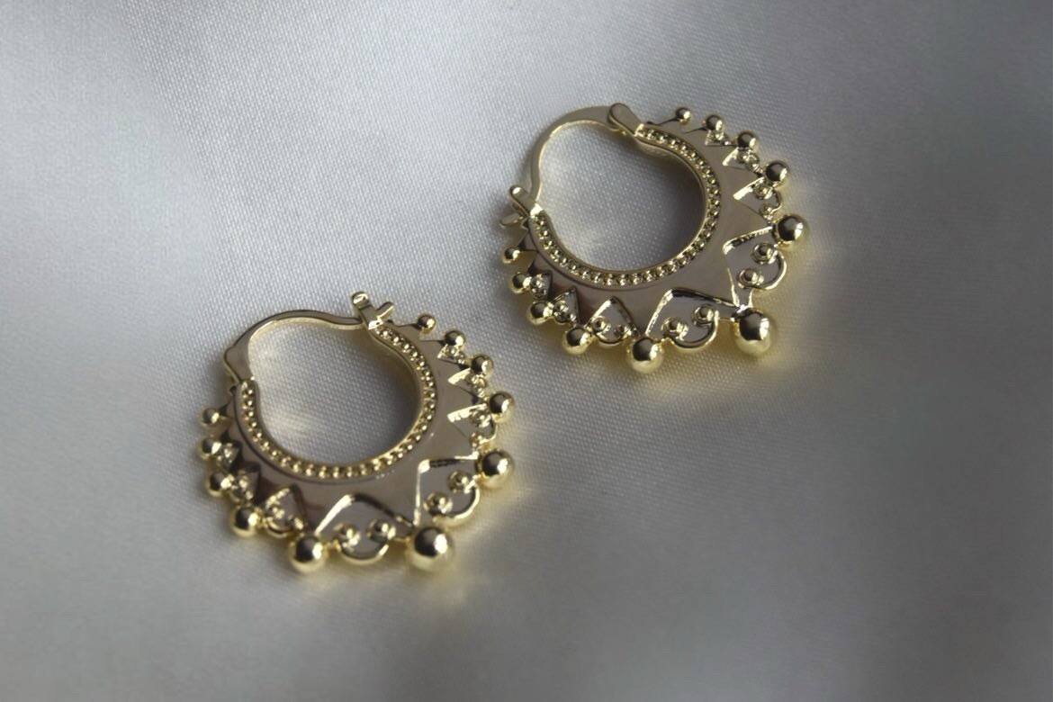 Large Victorian 9ct Gold Filled Spiked Gypsy Creole Hoop Earrings - Gold Filled 4 thumbnail image