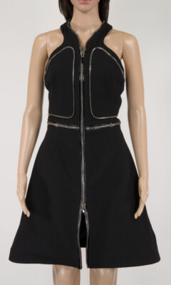ALEXANDER McQUEEN ZIP-DETAILED HALTERNECK BLACK DRESS 2011 FALL COLLECTION SZ 40