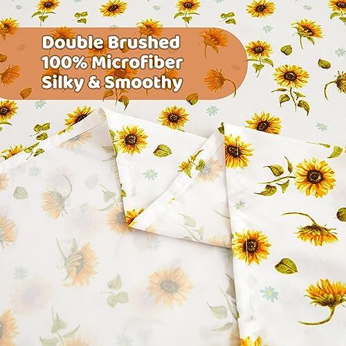 Floral Sheet Set Printed Bed Sheets Double, Brushed Microfiber Full Sunflower - Picture 5 of 8