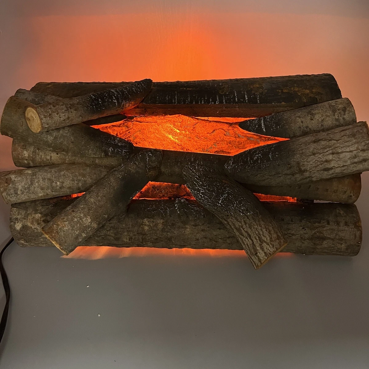 Light Up Fireplace Logs Faux Fire Electric Vintage mid Century modern | eBay