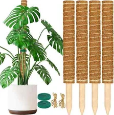 Moss Pole, 4 Pack 17inch Monstera Plant Support Stackable Moss Poles for Plan...
