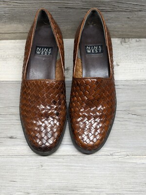 Nine West Vintage Brown Woven Leather Loafer Shoes Women Size 8.5