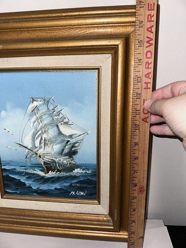 Vintage Signed H Seni Clipper Ship Oil On Canvas Wood Framed 8x10” Nautical - Picture 7 of 10