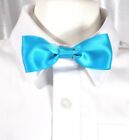 Aqua Satin Bow Tie - Stretches 12-18" Elastic Band Boys' Accessories - Handmade