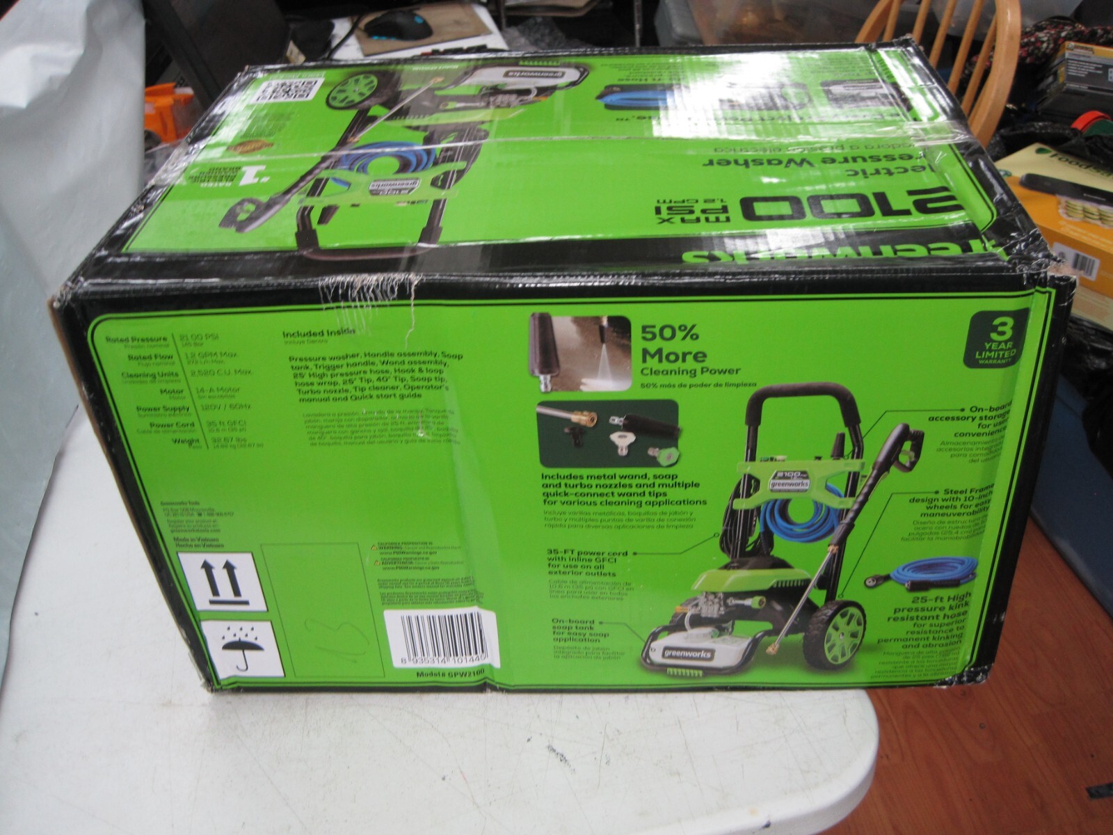 NEW Greenworks 2100 PSI Electric Pressure Washer GPW2100 8935314101445