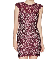 Sequin hearts Lace mini Dress Womens Size 5 Maroon Short Sleeve Party Cocktail