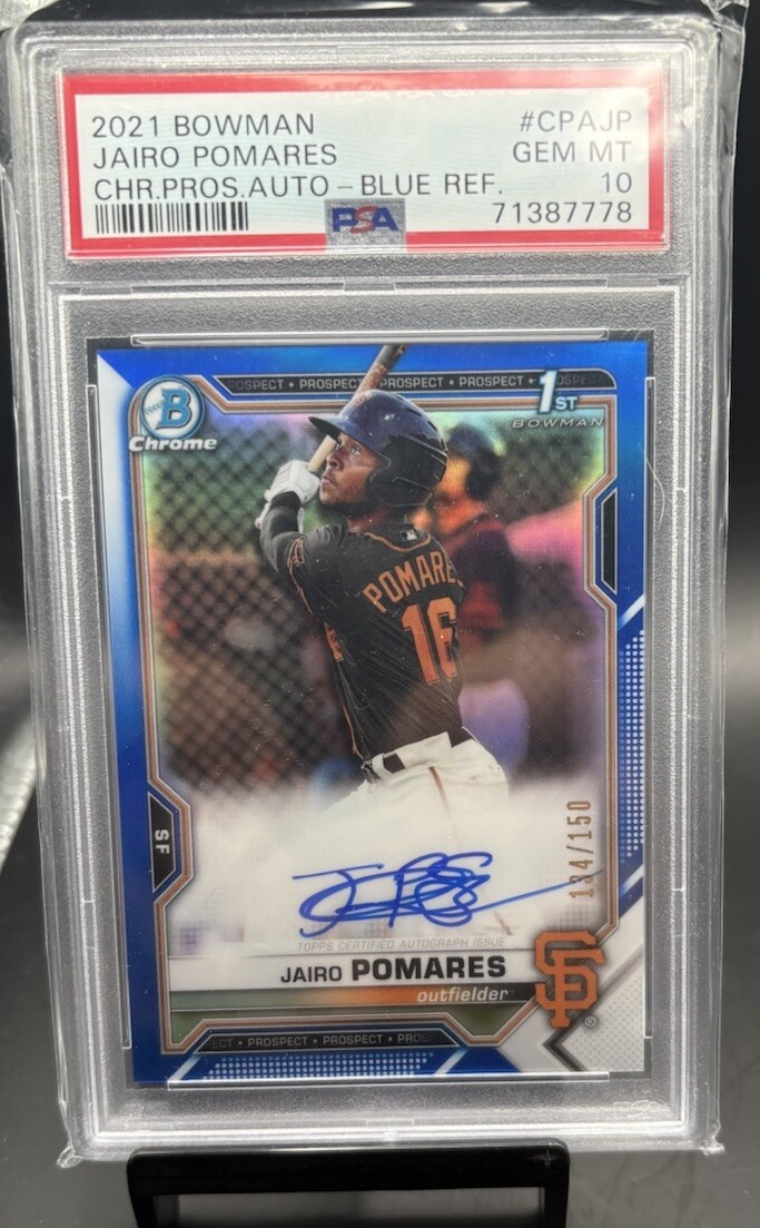 2021 Bowman Chrome Jairo Pomares Blue Auto 134/150 #CPAJP PSA 10