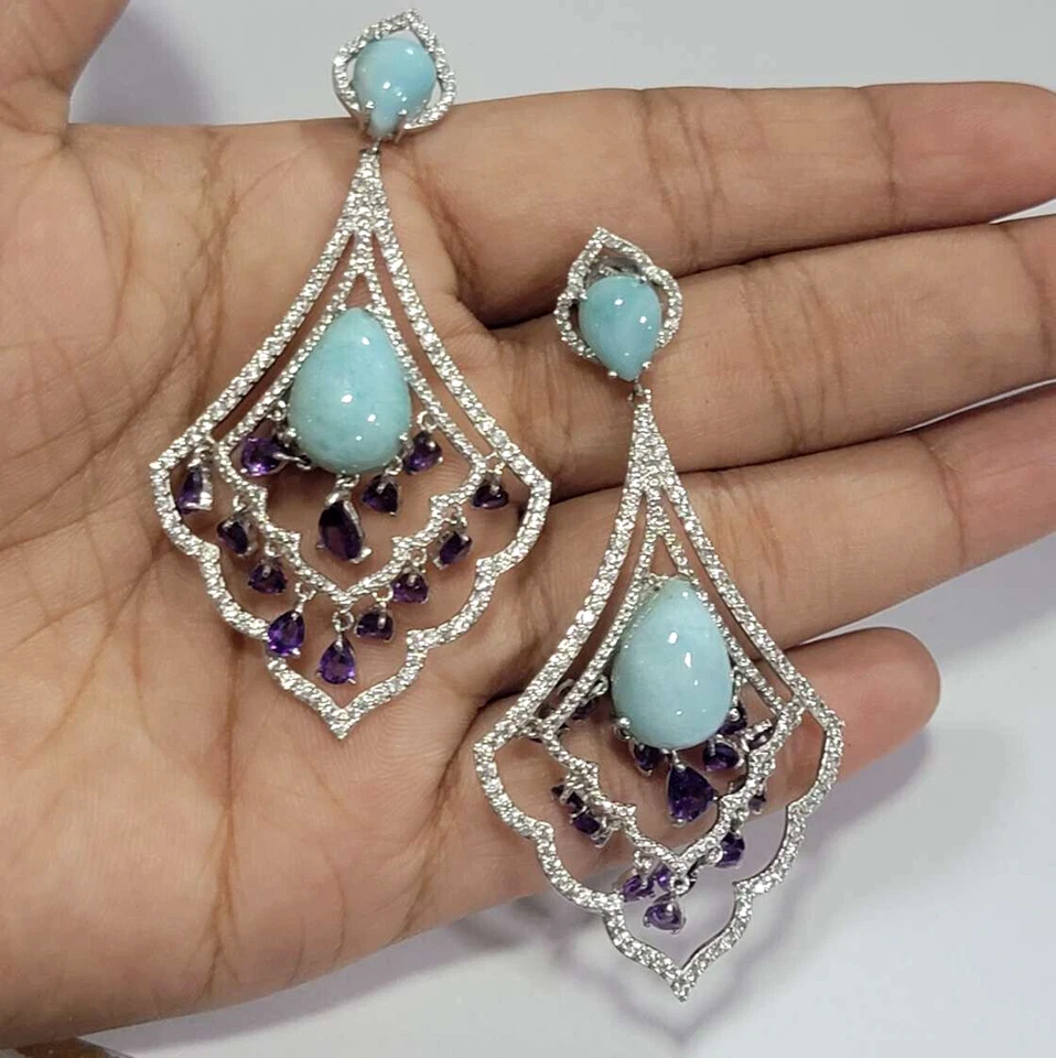 HSN Rarezas Larimar, Amatista y Circón Pendientes Colgantes Esterlina Usado Foto 2 de 4