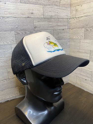 Vintage Bass Fishing Hat Snapback Trucker Cap Mens USA 80s Retro Dad Black - Picture 4 of 12