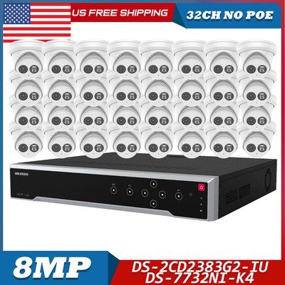 Hikvision 32CH No POE CCTV System kit 4K IR IP Camera DS-2CD2383G2-IU H.265+ Lot