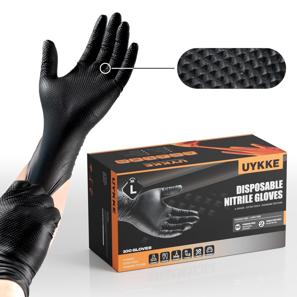 10mil Thick Industrial Nitrile Gloves Diamond Textured Disposable Heavy Duty