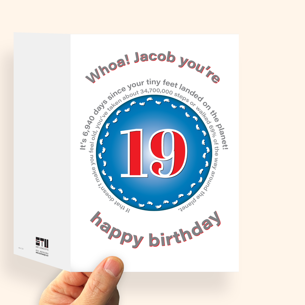 Funny personalised 19th Birthday Card for boy for girl, edit name 19 bday  card