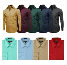 Omega Italy Men's Classic Regular Fit Long Sleeve Solid Button Up Dress Shirt