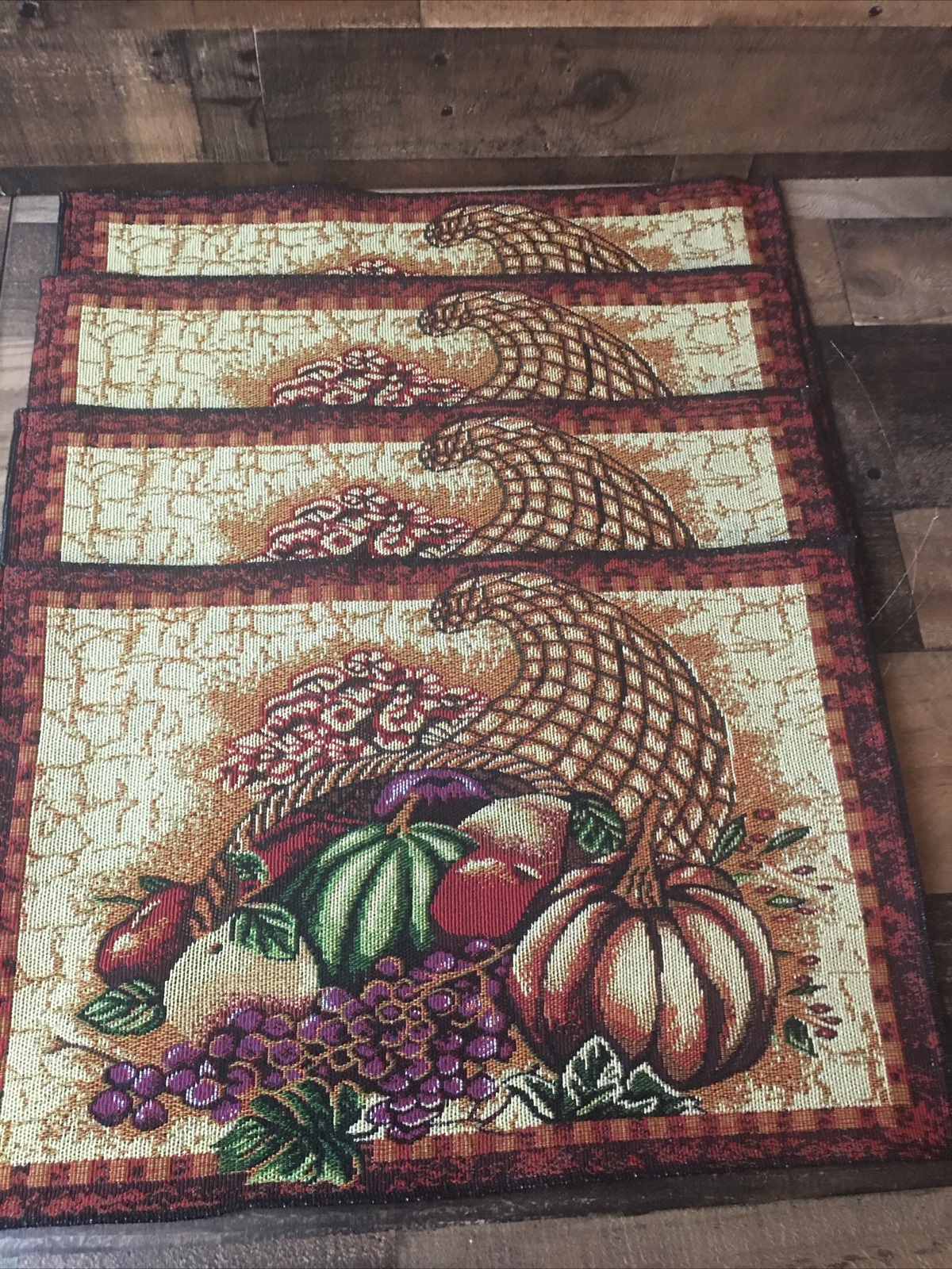 Set Of 4 Harvest Tapestry Placemats 13x19.5” Autumn Fall Thanksgiving Cottage