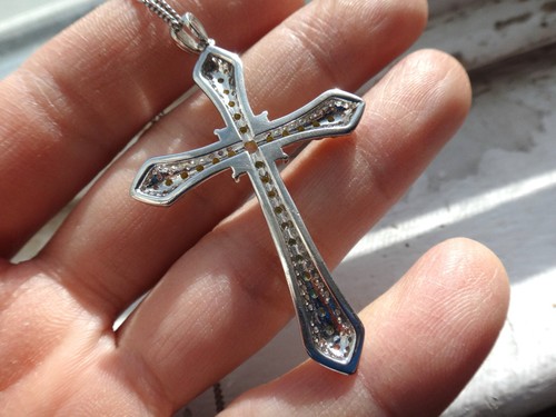 925 Sterling Silver Cross Natural Genuine A Jadeite Jade Icy Sun Green Pendant - Picture 3 of 9