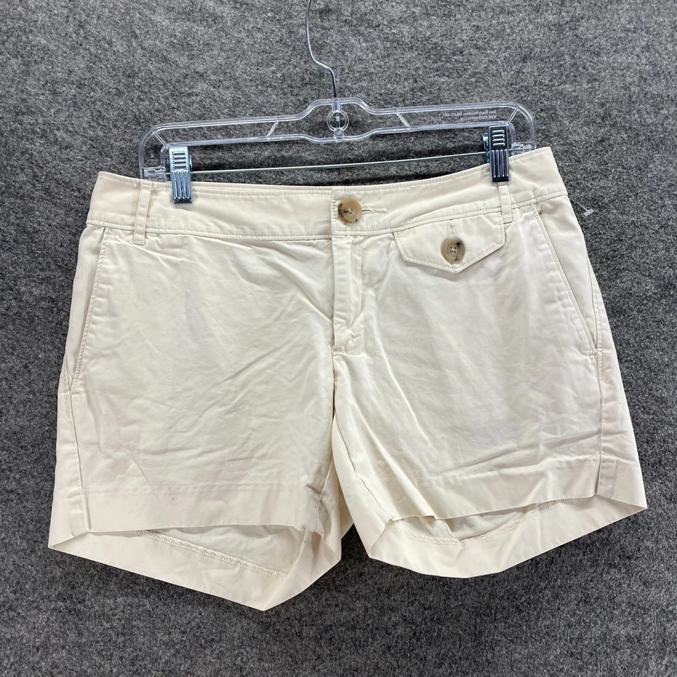 Pantalones Cortos Banana Republic Mujer 6 Blanco Tiro Medio Chino Algodón Bolsillos Frente Plano Foto 4 de 4