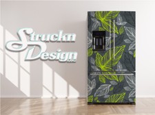 Leaf Plant Pattern Green Gray Blue Fridge Freezer Wrap Side Door Vinyl Decal