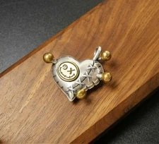 Sterling Silver Brass Stud Stitched Puff Heart One Cross Eye Smile Face Pendant