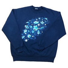 Vintage Morning Sun Forrer Blue Sweatshirt Womens Measured XL Snow Leaves Winter