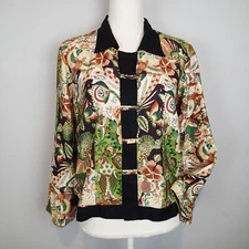 CITRON SANTA MONICA Blouse sz PL Silk Linen Art Orient shirt jacket 