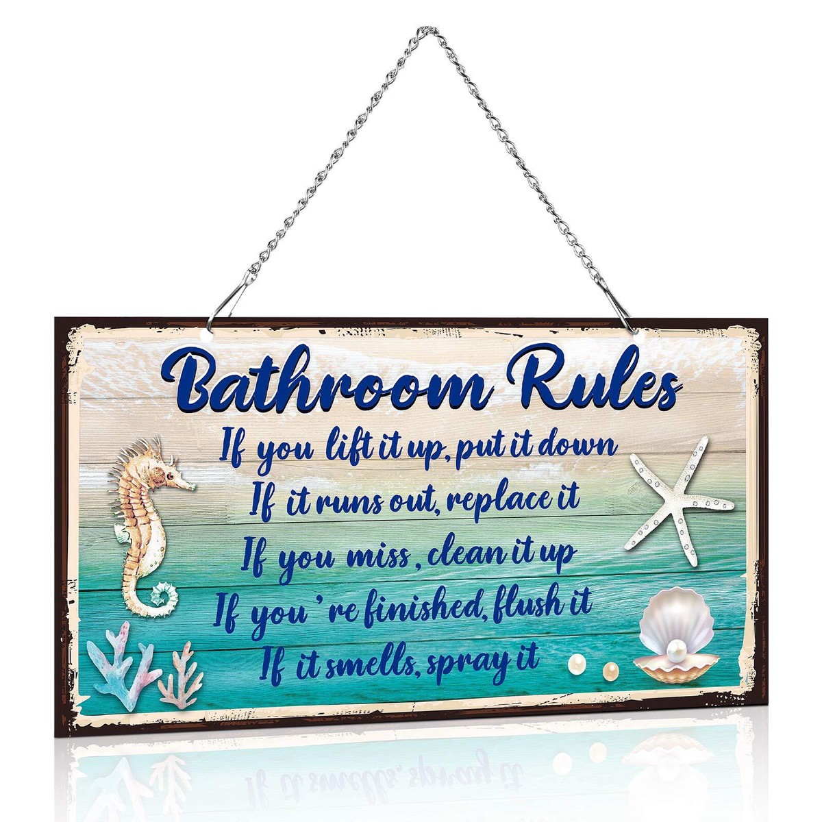 Funny Beach Bathroom Sign - "If It Smells... Spray It!" Seashell Decor, 5"x10" MDF Plaque