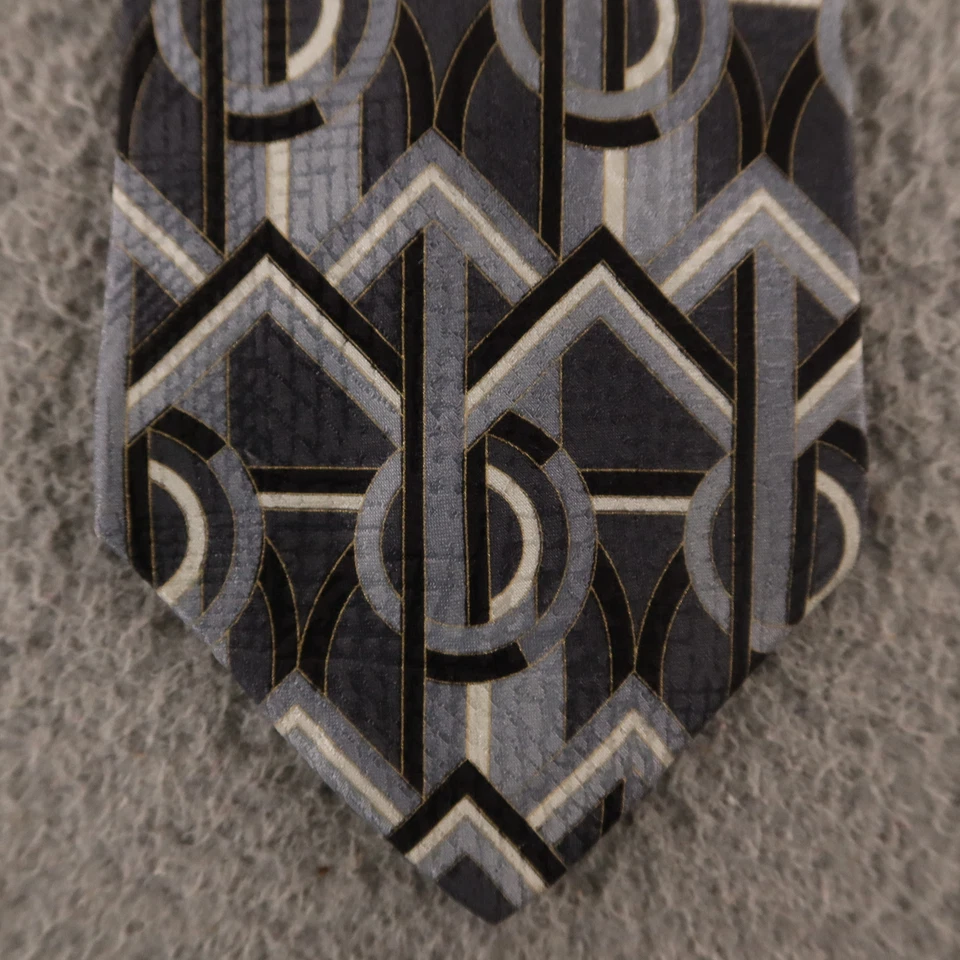 Corbata Henry Grethel gris geométrica 100 % seda 3,75" Foto 2 de 4