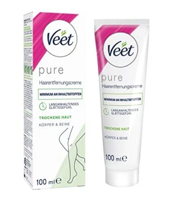 Veet PURE Haarentfernungscreme Körper & Beine, Trockene Haut, 100 ml
