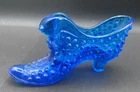Vintage Fenton Art Glass Blue Hobnail Cat Head Shoe-Excellent Condition