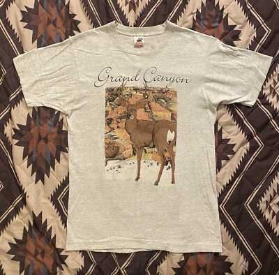 Vtg 90s FOTL Single Stitch Grand Canyon Mule Deer T Shirt Gray Adult Size Large