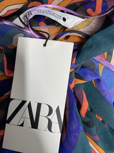 ZARA Womens XS Bold Multicolor Batik Bow Neck Mini Dress - Picture 16 of 17