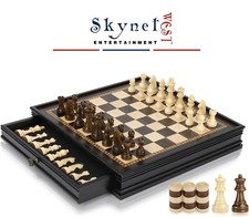 Ebony 32.5*32.5*5cm Magnetic Chess Set Wooden Timber Drawer Design