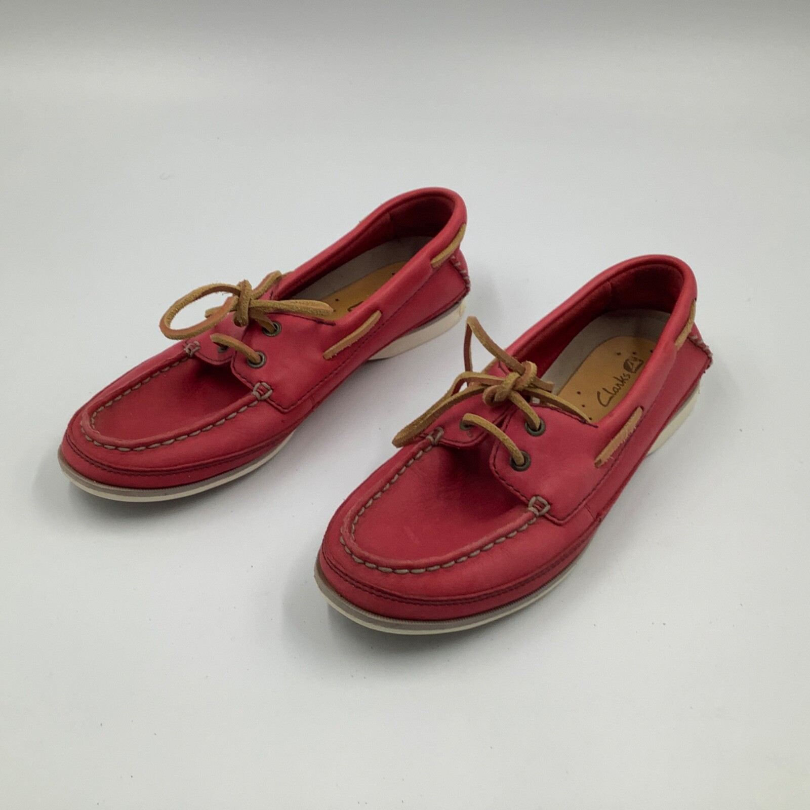 Clarks Womens Pink Leather Boat Shoes Size 7 M Flats-image