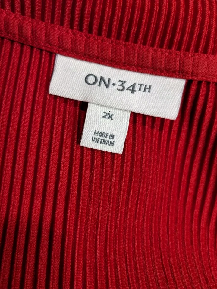 Blusa envolvente plisada On 34th para mujer 2X roja cuello en V manga larga elegante #1010 Foto 4 de 4
