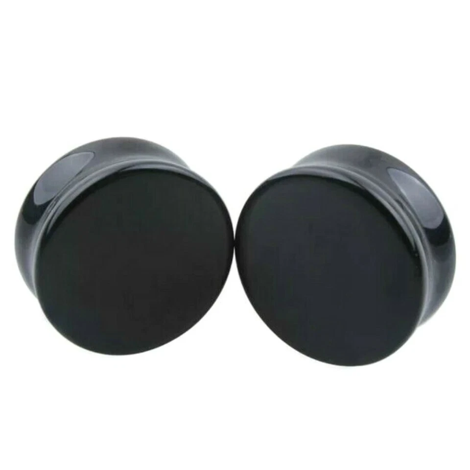 4MM-24MM STEIN OHR PLUG SCHWARZ ACHAT ONYX TUNNEL PIERCING STONE PLUGS FLESH NEU - Bild 2 von 2