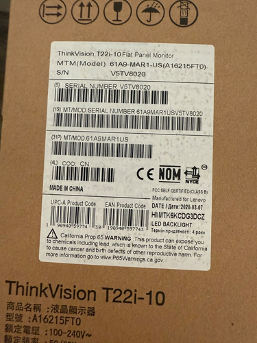 LENOVO THINKVISION T22i-10 61A9MAR1US 21.5" FLAT PANEL MONITOR - Picture 2 of 2