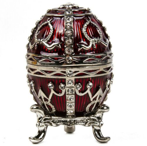 Réplique d'œufs Fabergé rouge et argent, cadeau de Pâques, 6,5 cm - Photo 1/12