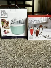 electric ice cream maker 1 quart and 9 piece ice cream serving set