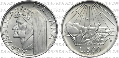 0114] REPUBBLICA ITALIANA 500 LIRE D'ARGENTO 1965 DANTE