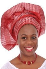 Red and Silver Aso Oke head wrap-DPA441 African Fashion Dupsie's
