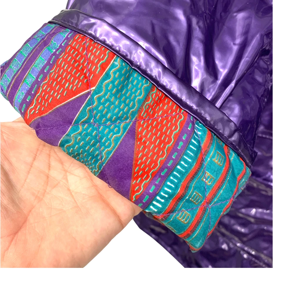 Vintage 90s Kenn Sporn Wippette Plus Sz 2X Purple Vinyl Rain Coat Quilted Lining - Image 4 of 4