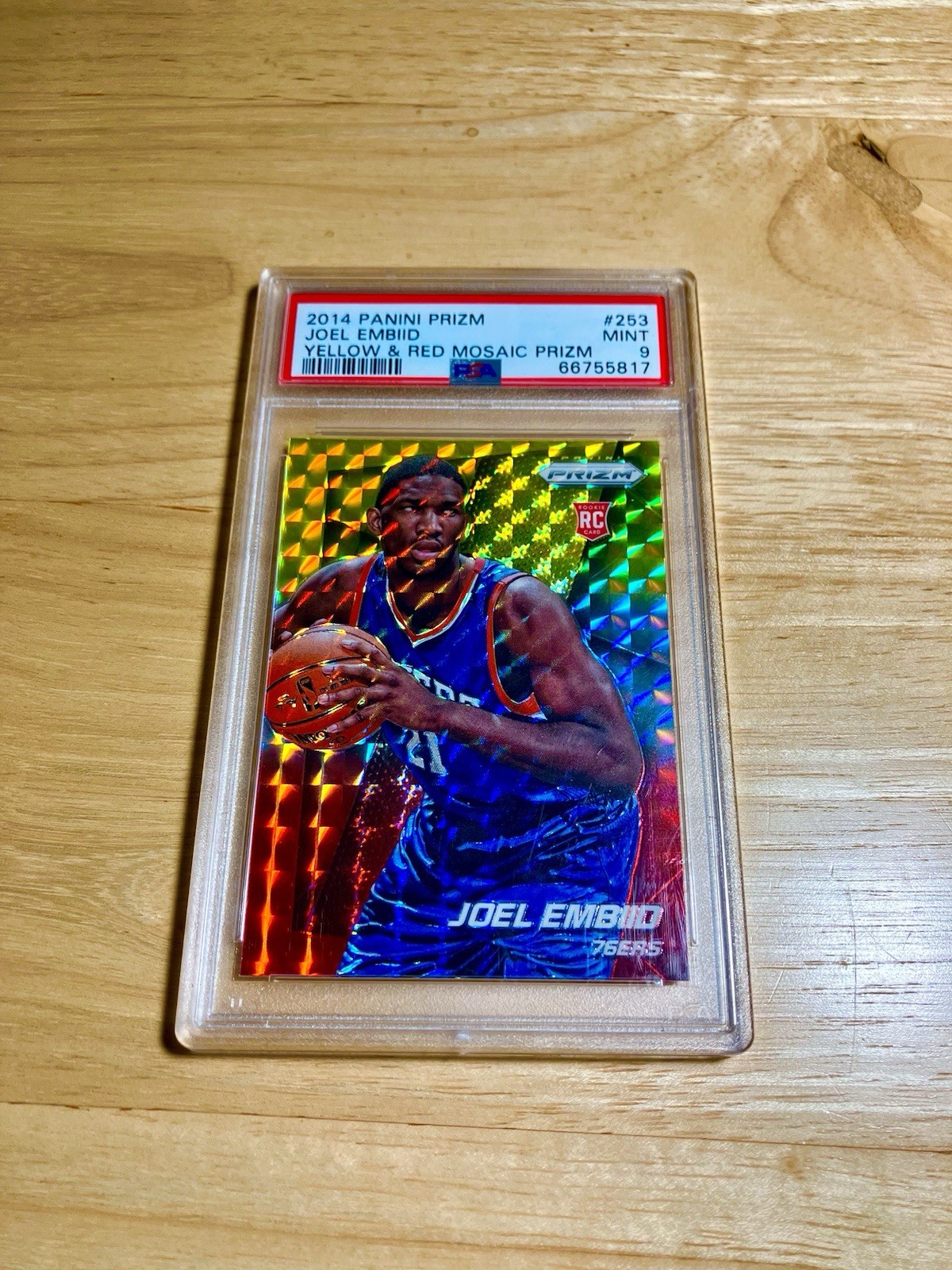 2014-15 Panini Prizm Joel Embiid #253 Yellow and Red Mosaic Prizm PSA 9 (RC)