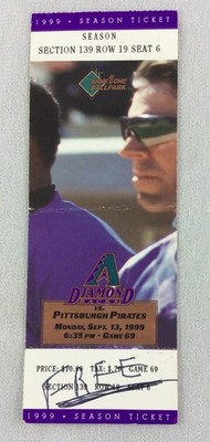 MLB 1999 09/13 Pittsburgh Pirates at Arizona Diamondbacks Full Ticket-Daal WP