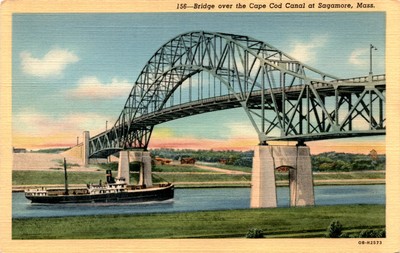 Sagamore, Mass, Cape Cod Canal, Sandwich, Buzzards Bay, New York, Postcard