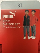 PUMA Kids 3-Piece Set NWT Size 3T Red Shirt Grey Joggers Black Fleece Vest Boys