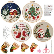 Christmas Embroidery Kits Hoop Size, Navy Blue, Red, White, Green