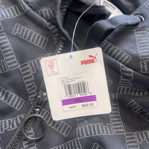 PUMA Men's Logomania AOP Logo Pullover Hoodie Sweatshirt | Black Gray 2xl XXL - Picture 2 of 5