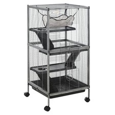 4 Tier Small Animal Cage with Wheels Pet Enclosure Ferret Cage w/ Hammock Silver